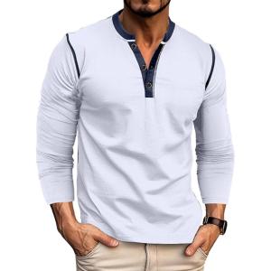 imageMens Henley Long Sleeve Shirts Casual Button TShirt Classic Basic Lightweight Pullover Cotton Tees Fashion TopsWhite