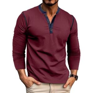 imageMens Henley Long Sleeve Shirts Casual Button TShirt Classic Basic Lightweight Pullover Cotton Tees Fashion TopsWinered