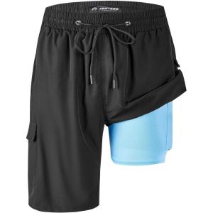 imageMens Swim Trunks 9quot Board Shorts with Compression Liner Swimsuit Builtin Bathing Suit Quick Dry Swimwear Zipper PocketBlack