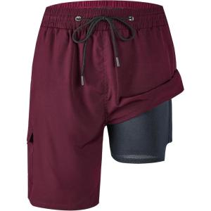 imageMens Swim Trunks 9quot Board Shorts with Compression Liner Swimsuit Builtin Bathing Suit Quick Dry Swimwear Zipper PocketBordeaux Red