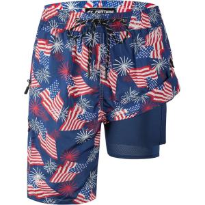 imageMens Swim Trunks 9quot Board Shorts with Compression Liner Swimsuit Builtin Bathing Suit Quick Dry Swimwear Zipper PocketNavy Usa Flag