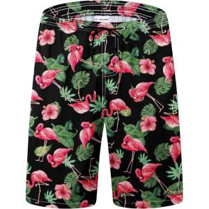 imageMens Swim Trunks Quick Dry Board Shorts with Mesh Lining Breathable Fit Hawaii Beach Shorts Swimwear Bathing SuitsBlack Flamingo
