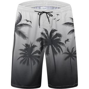 imageMens Swim Trunks Quick Dry Board Shorts with Mesh Lining Breathable Fit Hawaii Beach Shorts Swimwear Bathing SuitsBlack Grey Palm