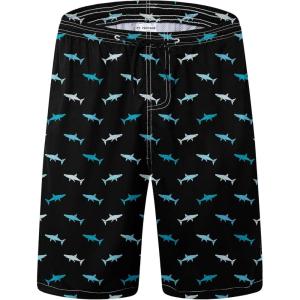 imageMens Swim Trunks Quick Dry Board Shorts with Mesh Lining Breathable Fit Hawaii Beach Shorts Swimwear Bathing SuitsBlue Grey Shark