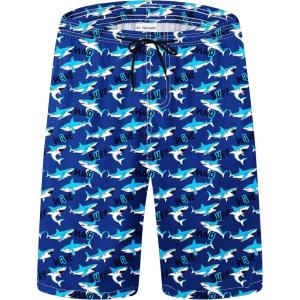 imageMens Swim Trunks Quick Dry Board Shorts with Mesh Lining Breathable Fit Hawaii Beach Shorts Swimwear Bathing SuitsBlue Shark