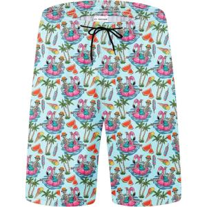 imageMens Swim Trunks Quick Dry Board Shorts with Mesh Lining Breathable Fit Hawaii Beach Shorts Swimwear Bathing SuitsFlamingo Skeleton