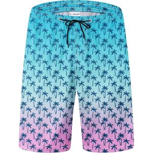 imageMens Swim Trunks Quick Dry Board Shorts with Mesh Lining Breathable Fit Hawaii Beach Shorts Swimwear Bathing SuitsGradient Palm Tree