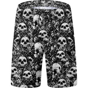imageMens Swim Trunks Quick Dry Board Shorts with Mesh Lining Breathable Fit Hawaii Beach Shorts Swimwear Bathing SuitsHawaiian Black Skull