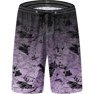 imageMens Swim Trunks Quick Dry Board Shorts with Mesh Lining Breathable Fit Hawaii Beach Shorts Swimwear Bathing SuitsLight Purple Leaves