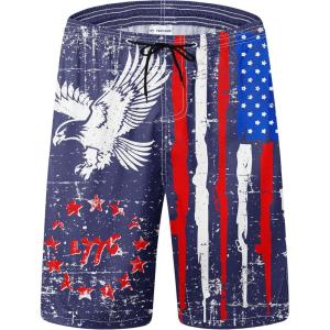 imageMens Swim Trunks Quick Dry Board Shorts with Mesh Lining Breathable Fit Hawaii Beach Shorts Swimwear Bathing SuitsNavy Flag 1776