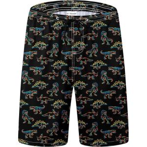 imageMens Swim Trunks Quick Dry Board Shorts with Mesh Lining Breathable Fit Hawaii Beach Shorts Swimwear Bathing SuitsNeon Dinosaur