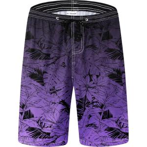 imageMens Swim Trunks Quick Dry Board Shorts with Mesh Lining Breathable Fit Hawaii Beach Shorts Swimwear Bathing SuitsPurple Leaves