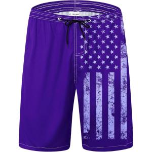 imageMens Swim Trunks Quick Dry Board Shorts with Mesh Lining Breathable Fit Hawaii Beach Shorts Swimwear Bathing SuitsPurple Usa Flag
