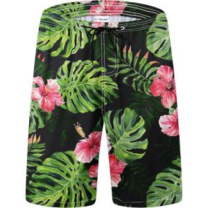 imageMens Swim Trunks Quick Dry Board Shorts with Mesh Lining Breathable Fit Hawaii Beach Shorts Swimwear Bathing SuitsTropical Banana Leaves