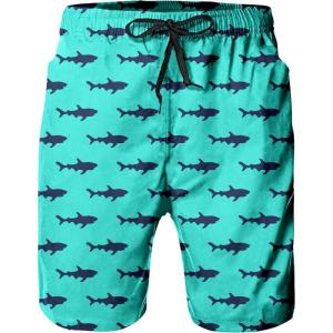 imageMens Swim Trunks Quick Dry Board Shorts with Mesh Lining Breathable Surf Beach Shorts Swimwear Bathing SuitsGreen Shark14