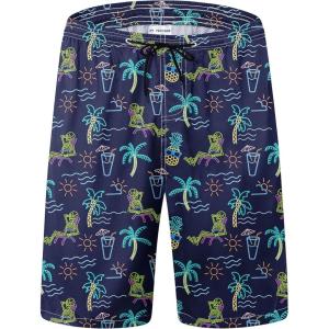 imageMens Swim Trunks Quick Dry Board Shorts with Mesh Lining Breathable Surf Beach Shorts Swimwear Bathing SuitsNeon Skull Palm