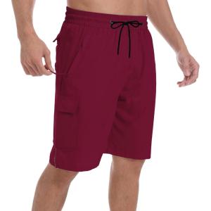 imageMens Swim Trunks Quick Dry Board Shorts with Zipper Pockets Beach Shorts Bathing Suits for Men  No Mesh LinerBurgundy
