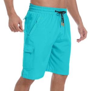imageMens Swim Trunks Quick Dry Board Shorts with Zipper Pockets Beach Shorts Bathing Suits for Men  No Mesh LinerCyan