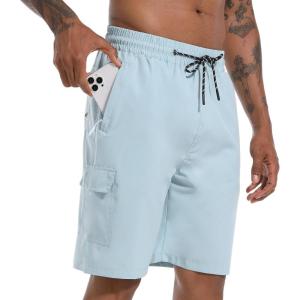 imageMens Swim Trunks Quick Dry Board Shorts with Zipper Pockets Beach Shorts Bathing Suits for Men  No Mesh LinerHaze Blue