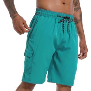 imageMens Swim Trunks Quick Dry Board Shorts with Zipper Pockets Beach Shorts Bathing Suits for Men  No Mesh LinerTurquoise