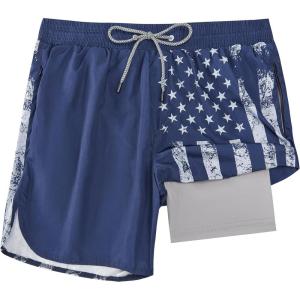imageMens Swim Trunks with Compression Liner 5quot Stretch Board Shorts Quick Dry Zipper Pockets 2 in 1 Mens Bathing SuitsNavy Usa Flag