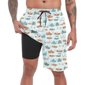 imageMens Swim Trunks with Compression Liner 9quot Board Shorts 2 in 1 Quick Dry Beach Swimwear Bathing Suits for MenChestc