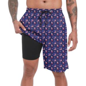 imageMens Swim Trunks with Compression Liner 9quot Stretch Board Shorts 2 in 1 Quick Dry Swimwear Bathing SuitsUsa Flagc
