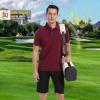 imageMens Polo Shirts Short Casual Solid Stylish Dry Fit Performance Designed Collared Golf Polo Shirts for MenBordeaux Red