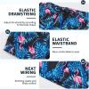 imageMens Swim Trunks with Compression Liner 9quot Builtin Board Shorts 2 in 1 Quick Dry Bathing Suits with Zipper PocketsBlue Leaf Flamingo