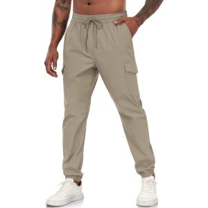 imageLzzidou Mens Casual Cargo Jogger Pants Drawstring Waist Lightweight Straight SweatpantsLightkhaki