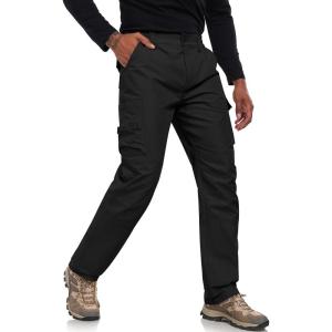 imageMens Cargo Tactical Pants Stretch Waistband Water Resistant Ripstop EDC Hiking PantsBlack