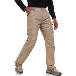imageMens Cargo Tactical Pants Stretch Waistband Water Resistant Ripstop EDC Hiking PantsKhaki