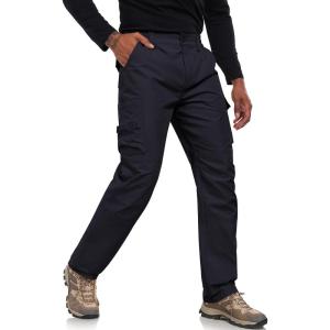 imageMens Cargo Tactical Pants Stretch Waistband Water Resistant Ripstop EDC Hiking PantsNavy