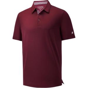 imageMens Polo Shirts Short Casual Solid Stylish Dry Fit Performance Designed Collared Golf Polo Shirts for MenBordeaux Red
