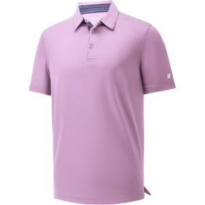 imageMens Polo Shirts Short Casual Solid Stylish Dry Fit Performance Designed Collared Golf Polo Shirts for MenLavender