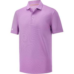 imageMens Polo Shirts Short Casual Solid Stylish Dry Fit Performance Designed Collared Golf Polo Shirts for MenLilac Stripe