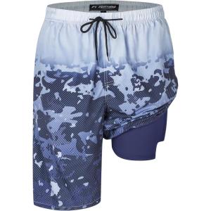 imageMens Swim Trunks with Compression Liner 9quot Builtin Board Shorts 2 in 1 Quick Dry Bathing Suits with Zipper PocketsGrey Gradient Camo
