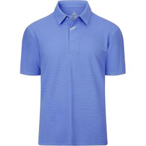 imageMens Short Sleeve Polo Shirt Stretch Solid Performance Golf Shirts Moisture Wicking Athletic Casual Collared TShirtBlue