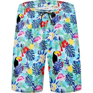 imageMens Swim Trunks Quick Dry Board Shorts with Mesh Lining Breathable Surf Beach Shorts Swimwear Bathing SuitsTropical Flower Bird