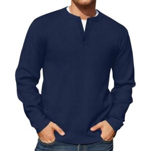 imageMens Crewneck Sweatshirts Lightweight Soild Color Basic Pullover Casual Long Sleeve Henley ShirtsNavy