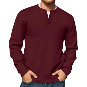imageMens Crewneck Sweatshirts Lightweight Soild Color Basic Pullover Casual Long Sleeve Henley ShirtsWinered