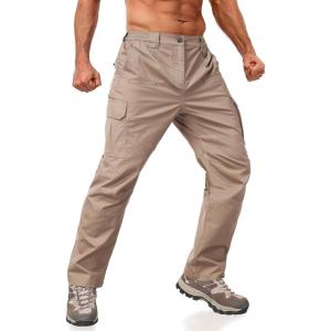 imageLzzidou Mens Tactical Cargo Pants Ripstop Lightweight Work Pants Water Resistant Outdoor Hiking Pants with Multi PocketsKhaki