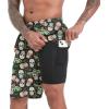 imageFT FENTENG Mens Swim Trunks with Compression Liner 9quot Board Shorts 2 in 1 Quick Dry Beach Swimwear Bathing Suits for MenBlack Skull Leaf