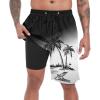 imageFT FENTENG Mens Swim Trunks with Compression Liner 9quot Board Shorts 2 in 1 Quick Dry Beach Swimwear Bathing Suits for MenBlack Beach Palmc