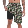 imageFT FENTENG Mens Swim Trunks with Compression Liner 9quot Board Shorts 2 in 1 Quick Dry Beach Swimwear Bathing Suits for MenBlack Skull Leaf