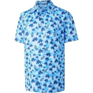 imageBoys Polo Shirt Short Sleeve Performance Dry Fit Stretch Funny Print Active Casual Collared Golf Shirts for BoyBlue Palm Tree