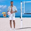 imageFT FENTENG Mens Casual Button Down Shirts Regular Fit Short Sleeve Hawaiian Shirt for MenGreen Leaf Flamingo