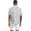 imageFT FENTENG Mens Casual Button Down Shirts Regular Fit Short Sleeve Hawaiian Shirt for MenGreen Leaf Flamingo