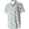 imageFT FENTENG Mens Casual Button Down Shirts Regular Fit Short Sleeve Hawaiian Shirt for MenGreen Leaf Flamingo