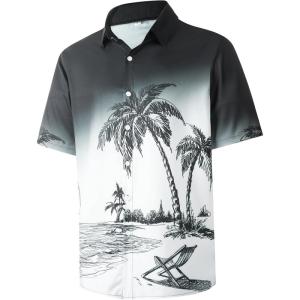 imageFT FENTENG Mens Casual Button Down Shirts Regular Fit Short Sleeve Hawaiian Shirt for MenBlack Palm